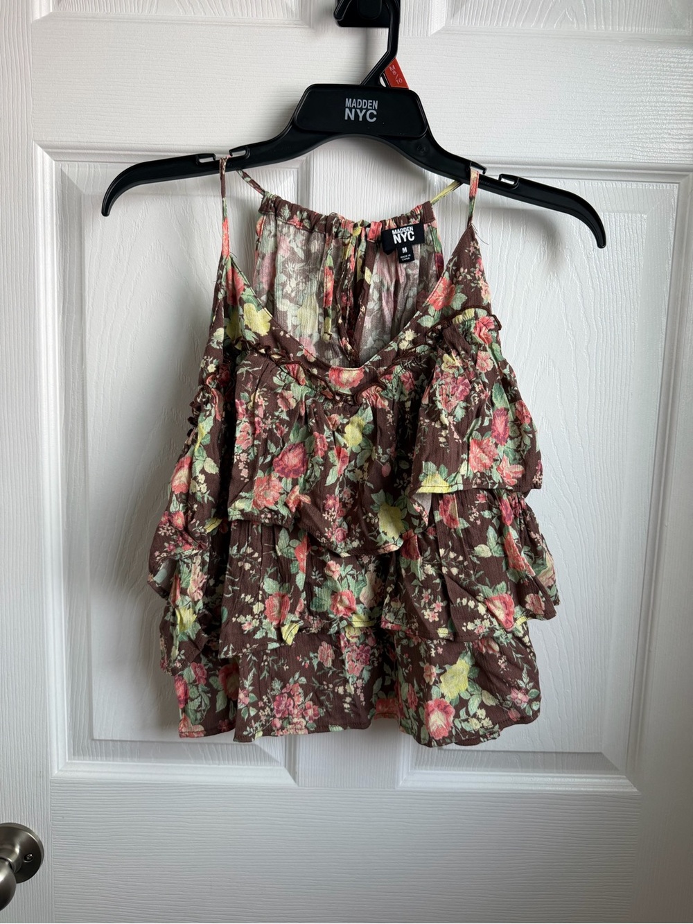 Madden NYC Floral Ruffle Cami in Brown